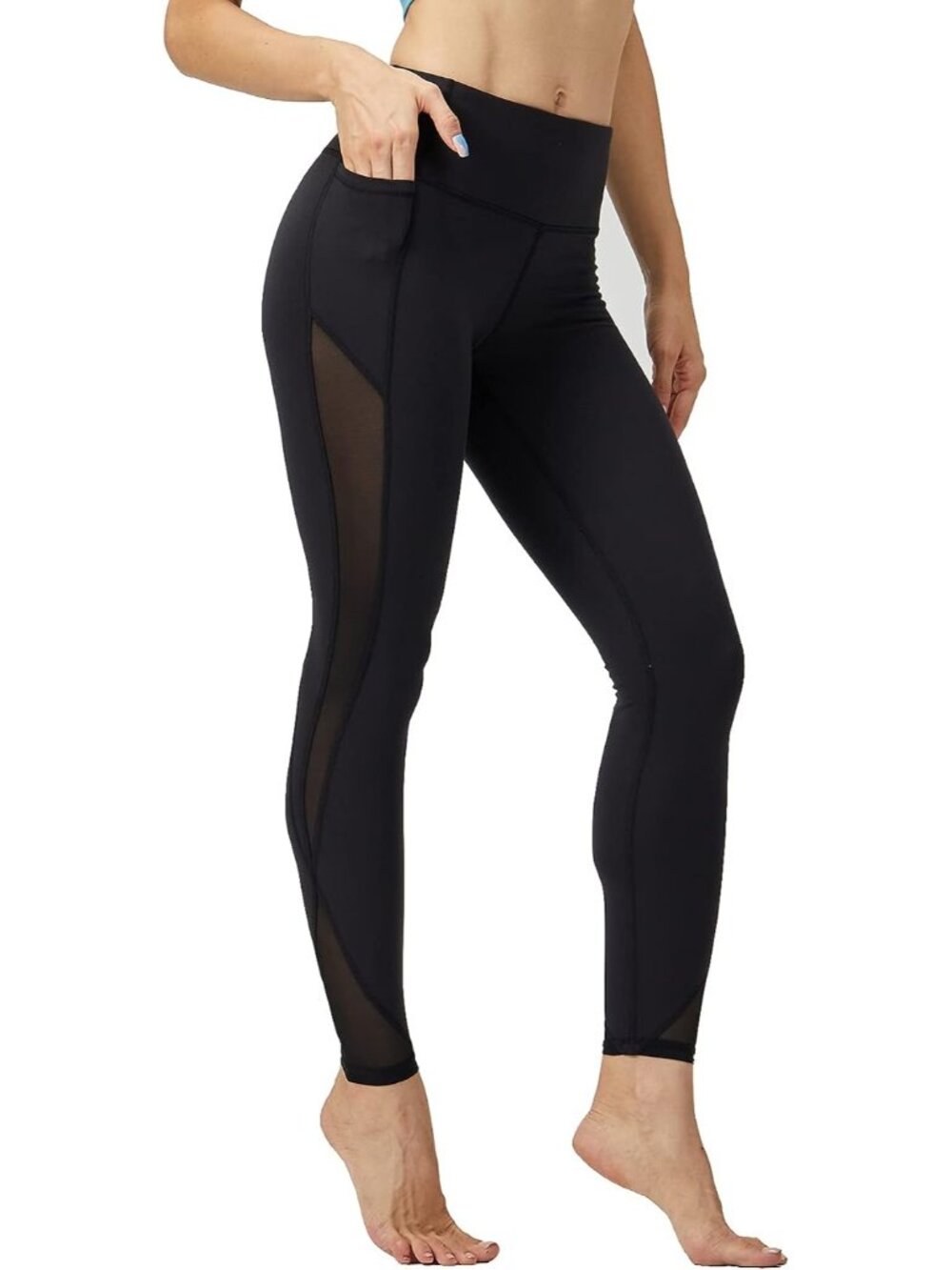 Women's Black High Waisted Solid Workout Pull On Athletic Mesh Legging Yoga Pant